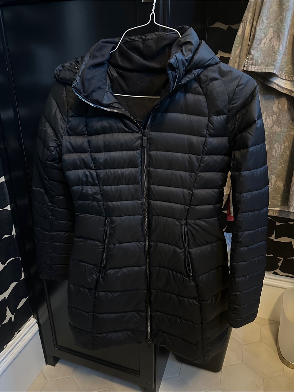 lululemon athletica Black Hooded Long Packable Puffer Jacket